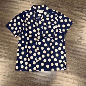 Crewcuts Navy and Cream Polka Dot Short-Sleeve Shirt, size 8